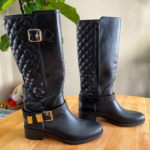 Shoes - Black Quilted Rain Boots